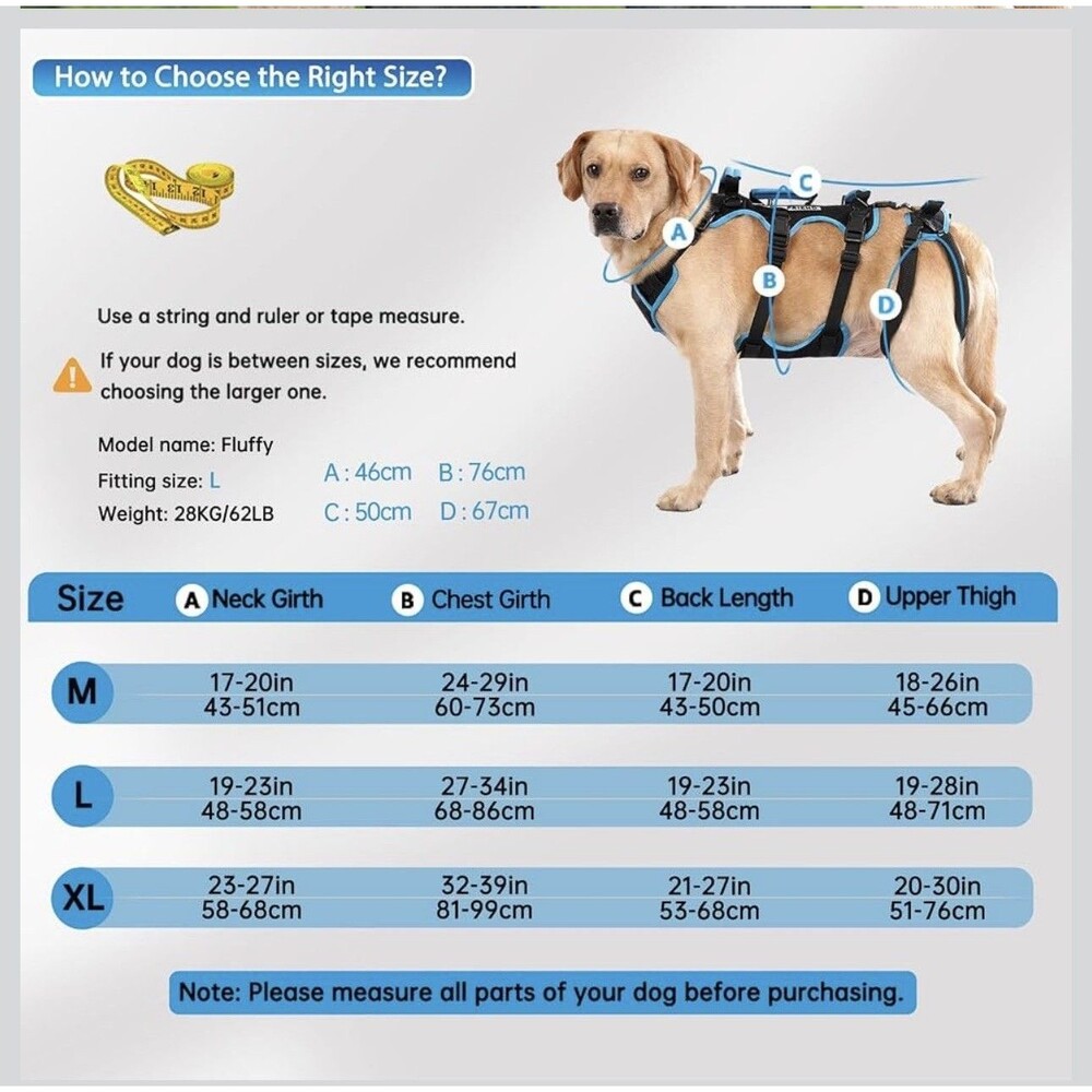 Dog Lift Harness Large 2-in-1 Full Body Sling Support for Large Male Dogs
